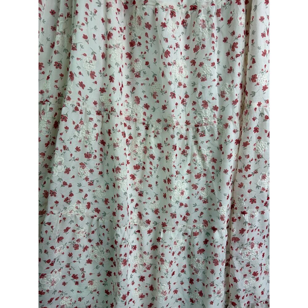 Polagram BaeVely Cream Red Floral Tiered Boho Maxi Skirt - Size L - Picture 6 of 9